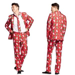 SUITMEISTER Festive Santa and Tree Novelty Pants in Red/White/Green Size Medium